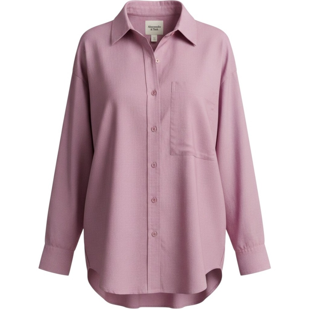 Abercrombie & Fitch Womens Oversized Poplin Button Up Shirt Mauve Pink E0231
